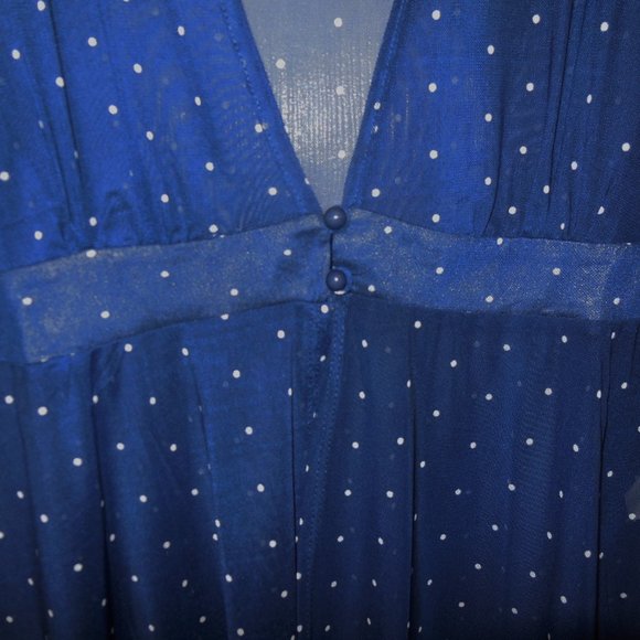 Blouse NEW Blue Polka Dot Sheer Cardigan Duster Top Short Sleeve blue shrug - Picture 7 of 9